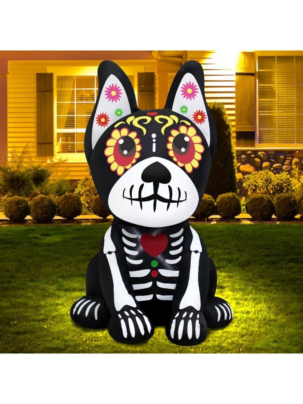 🎃4FT Halloween Inflatables Muertos Colorful Skull Dog Outdoor Decorations